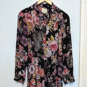 Maeve for Anthropologie bohemian long floral tunic shirt, size M